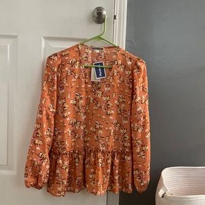 Pleione Flowered Long-Sleeved Blouse